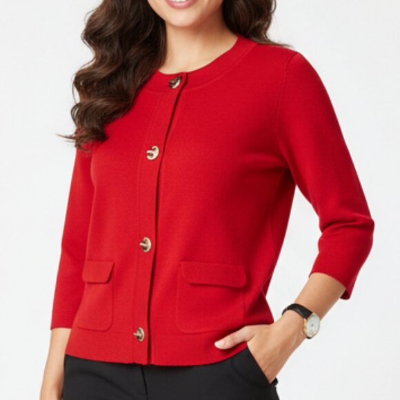 JONES NEW YORK Textured Cotton-Blend Snap Closure Cardigan Sz S Neutral & Chic - Picture 3 of 5